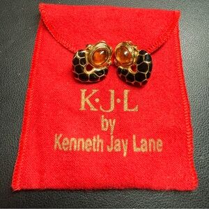 Kenneth Jay Lane KJL Petite Animal Print Door Knocker Clip On Earrings Gold Tone
